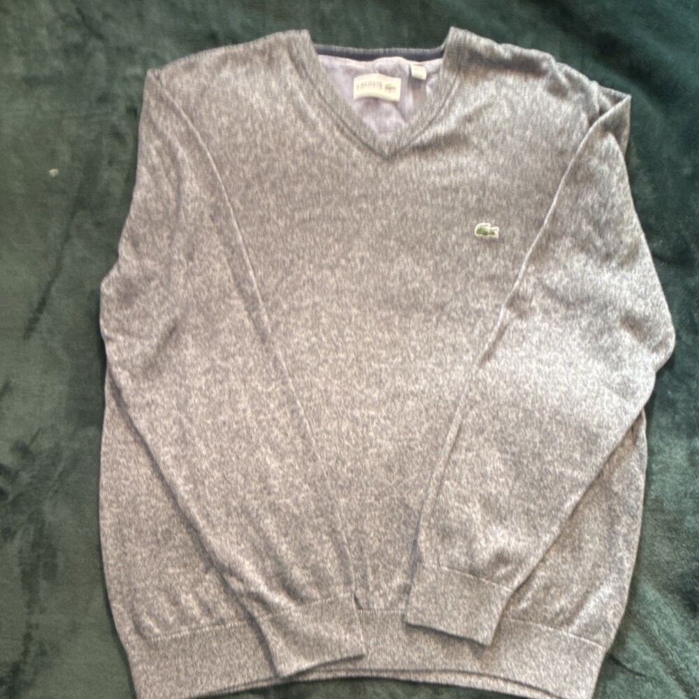 Lacoste Gray Knit Pullover Sweater XL Men's Long Sleeve V-Neck